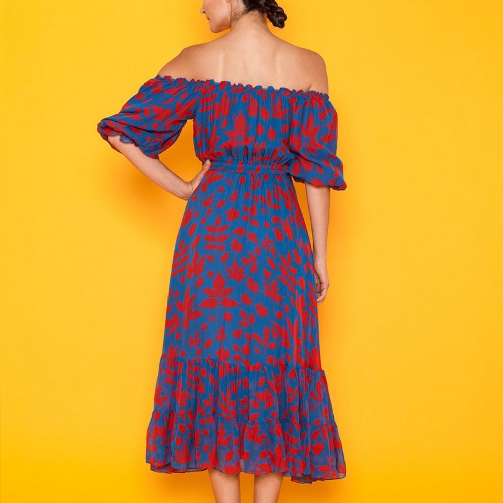 CAROLINA K Alexa Blue / Red Midi Dress